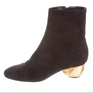 PAUL ANDREW - Metallic Heel Suede Booties In Black